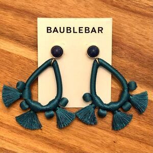 BaubleBar | Teal Teardrop Tassel Earrings | 3” Length